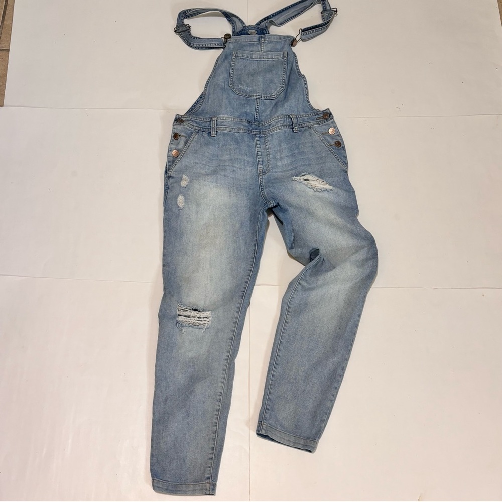 Forever 21 Distressed Blue Denim Overalls